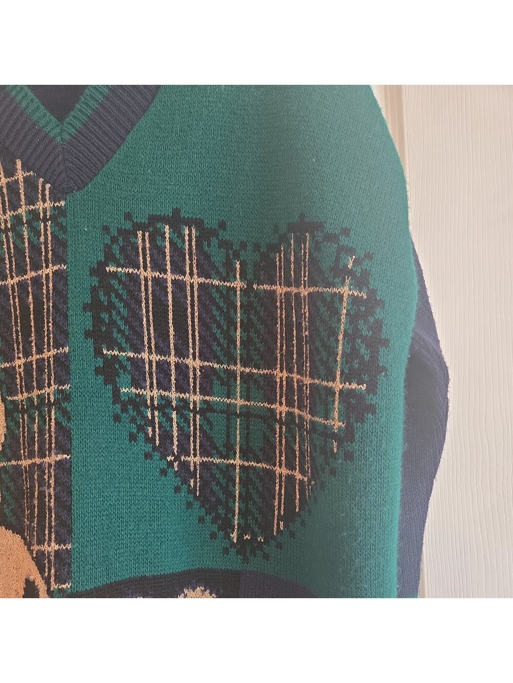 Vtg Maggie Lawrence Knit Teddy Bear Bows Sweater V-neck L usa Womens Oversized - Picture 4 of 12